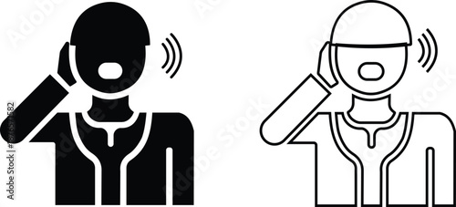 Set of adhan call to prayer icons, collection of islamic mosque and muezzin symbols, group of flat line vector illustrations, add azan, minaret, prayer time, muslim worship, black icon