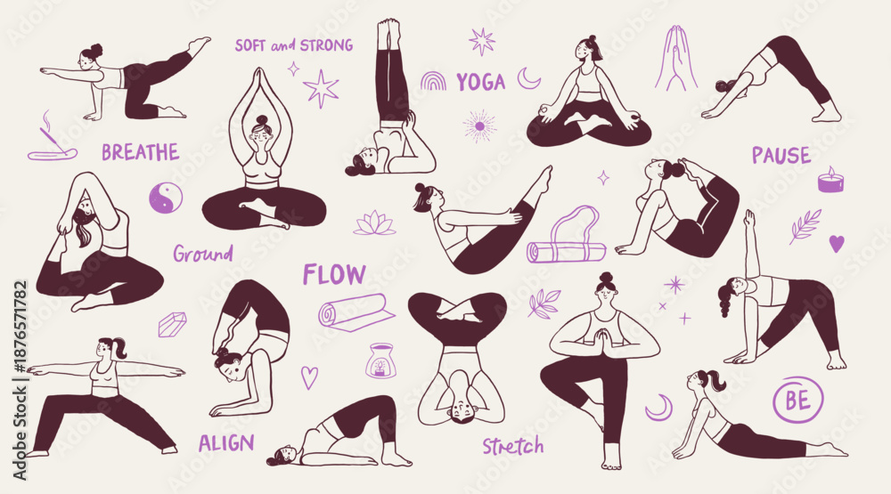 Obraz premium Hand drawn yoga pose horizontal inspirational poster