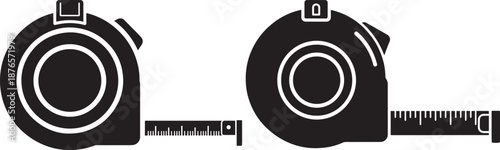 Two Retractable Measuring Tape Tool Silhouettes Representing Construction DIY Home Improvement and Engineering Precision