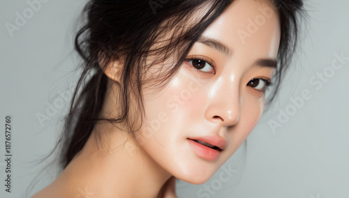 Glamorous Woman with Long Hair Beauty Close-up Portrait