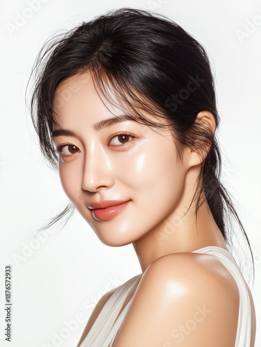 Natural Beauty Woman with Clean Skin and Elegant Smile