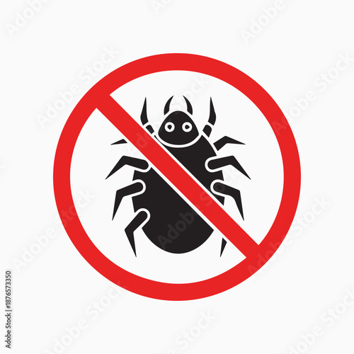 Tick warning: A bold warning sign of a tick, encircled with a red prohibition symbol. This image serves as a clear indication of a dangerous zone or a place where ticks are prevalent.