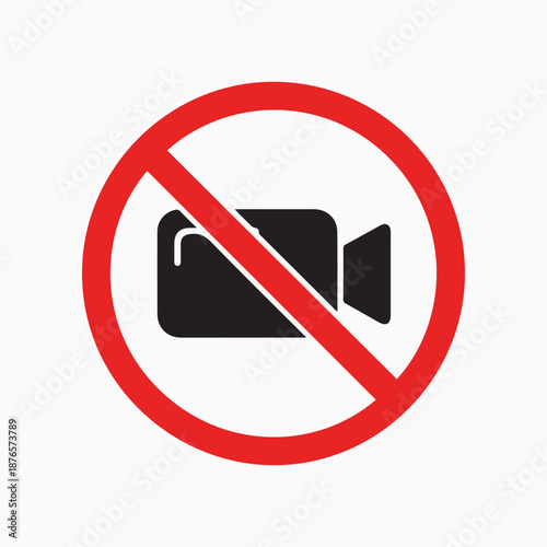 No Video Recording: A universally recognized symbol, the image of a video camera is crossed out in red, serving as a clear and concise visual directive indicating the prohibition of video recording.