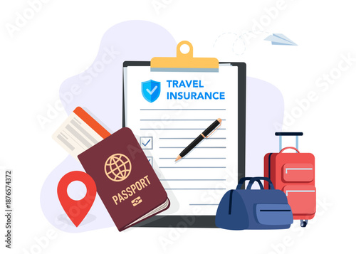 Travel Insurance Policy and Vacation Items Stock Illustration