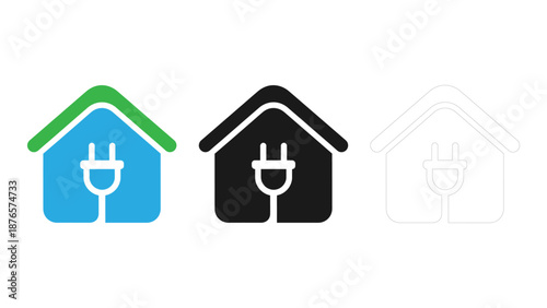 Smart home energy management house icon set with plug symbol for home automation apps