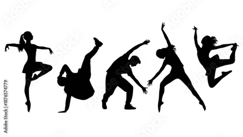 Dynamic silhouettes capturing the essence of diverse dance styles and energetic movement