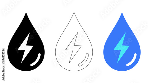 Water and energy icon set electricity power symbol for hydro systems & sustainable resources