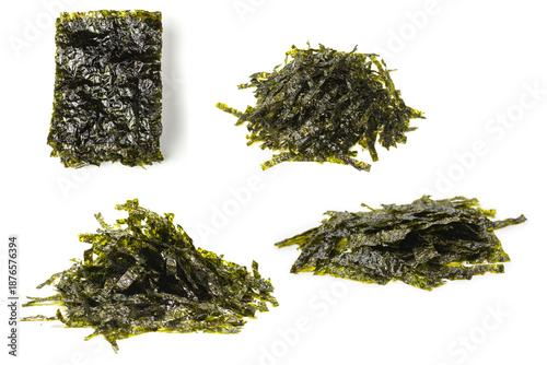 Tasty nori seaweed isolated on white background.
