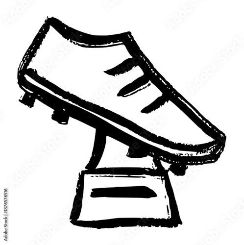 Golden boot trophy, soccer award, football trophy, hand drawn, crayon wax, doodle element for winner, rough texture illustration