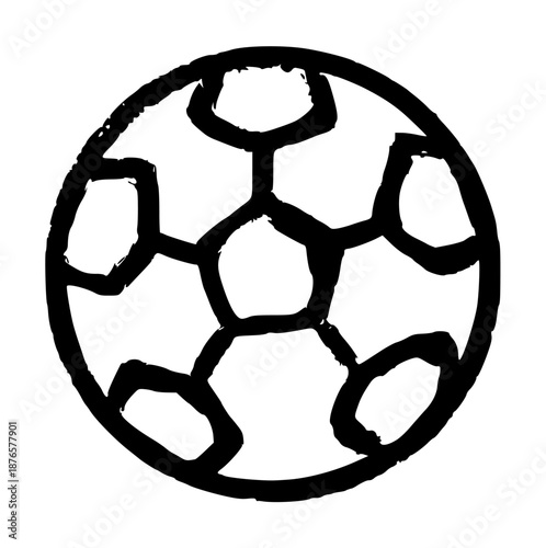 soccer ball doodle with rough crayon texture, scribble football icon for sports competition, school athletic equipment, champion goal concept, sketchy vector element on white