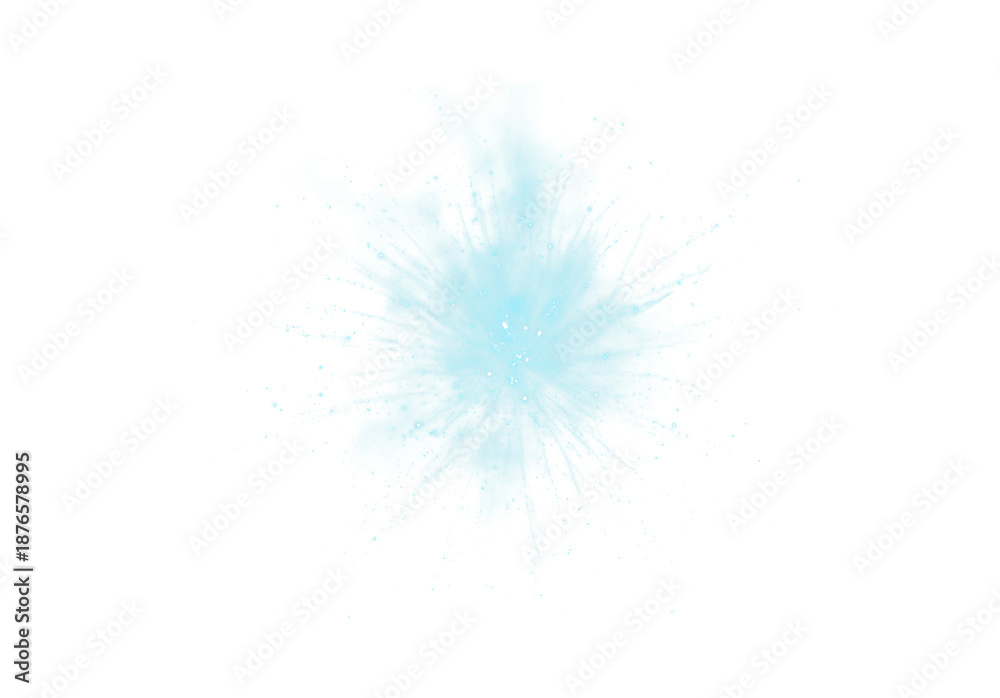 Fototapeta premium Minimalist turquoise firework with turquoise dust and minimal spread on transparent PNG background. Firework suitable for celebration and decoration design.