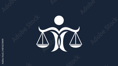Abstract human figure with balance scales representing justice and law.