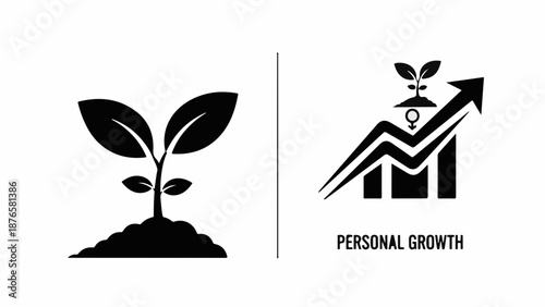 Symbolic representation of personal growth and development from a seedling to upward progress.