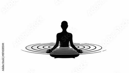 Silhouette of person meditating in serene water ripples, symbolizing inner peace and mindfulness.