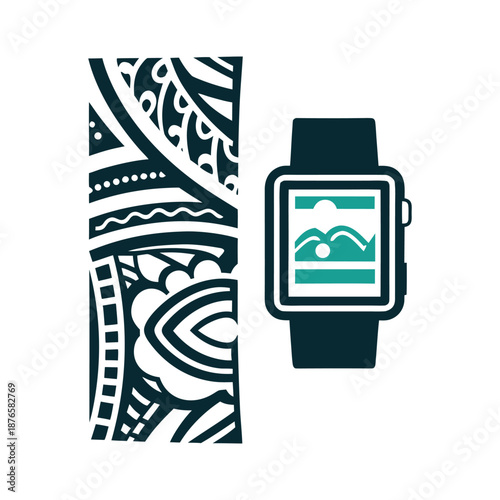 Smartwatch with Abstract Patterned Apparel Design Vector