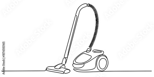 A continuous line art drawing of a vacuum cleaner, illustrating household cleaning equipment Vector, illustration
