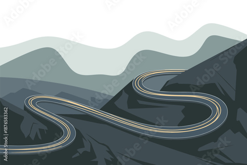Winding Mountain Road Landscape, scenic journey concept