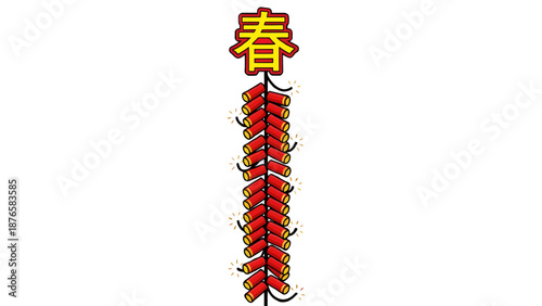 Bright red firecrackers exploding vector illustration for Chinese Spring Festival celebration.