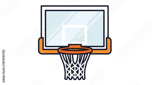 Vector Illustration of a Basketball Backboard, Orange Rim, and Net Setup for Sport