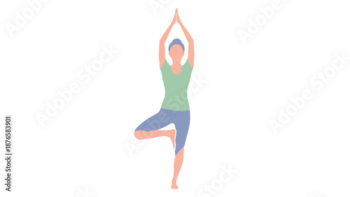 Woman performing Vrikshasana Tree Yoga Pose for balance and healthy lifestyle training
