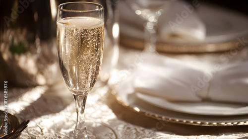 champagne. Elegant champagne flute with golden reflections, representing celebration and refined taste. bar promotions, beverage menus, designed for food & beverage menus and cafe branding.