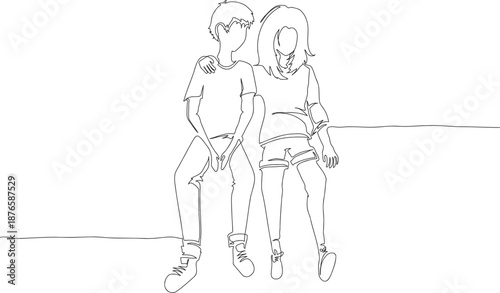 Continuous One Line Drawing of a Couple Sitting Together eps10