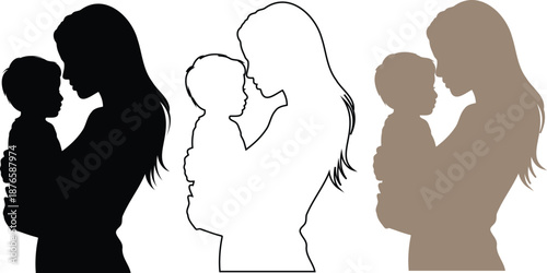 Mother and Child Silhouettes in Three Styles family