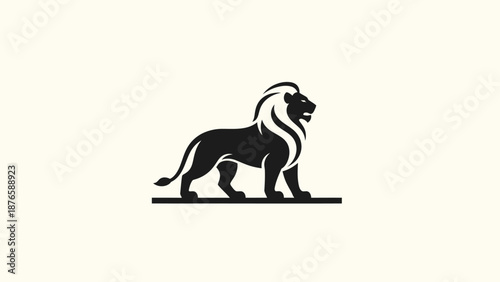 Majestic Black Lion Silhouette Standing Proudly on a Platform.