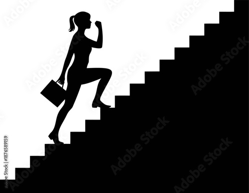 Woman Silhouette Climbing Stairs with Briefcase vector