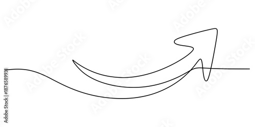 Foto Continuous single line art drawing of an upward curving arrow on a white backgro