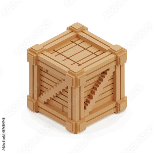 Wooden crate isometric 3D illustration for logistics and delivery services