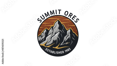 Summit Ores Established 1985 Mountain Logo Design.