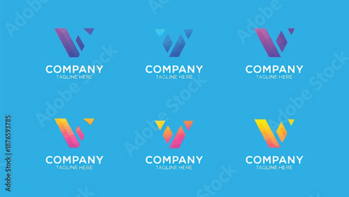 Modern logo designs featuring abstract letter v shapes and company branding