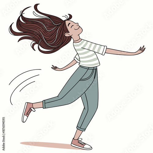 Smiling teenage girl spinning freely with hair flowing