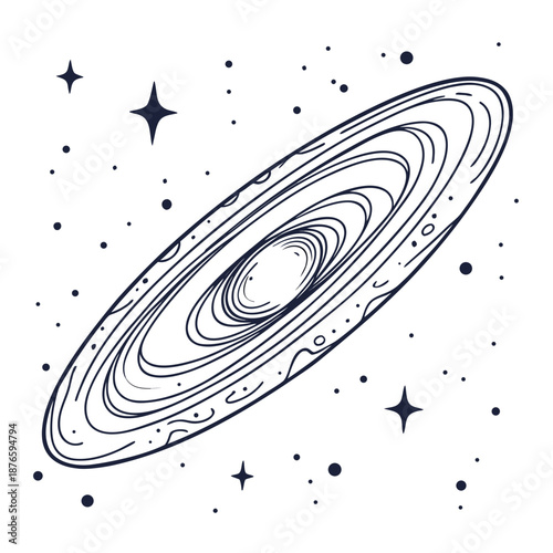 Saturn like planet with ring system and stars space