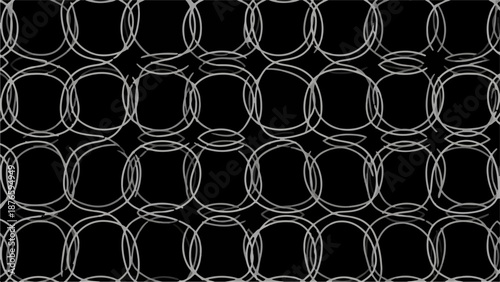 Intricate geometric pattern of overlapping white circles on a dark background, creating a modern abstract design.