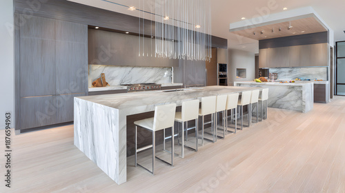 cabinetry. Modern kitchen interior with clean contemporary cabinetry and appliances in a spacious layout. real-estate listings.