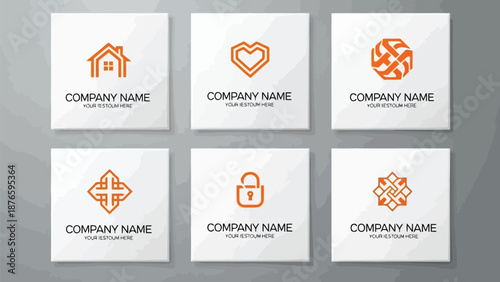 Collection of modern orange logo designs with company name placeholders