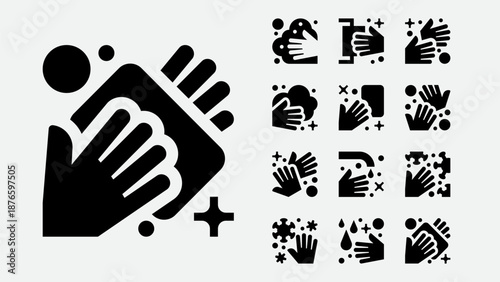 Hand washing and soap icons set