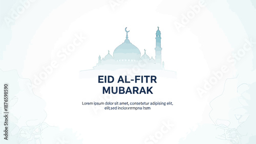 Celebrating Eid al-Fitr with mosque silhouette and greetings card design