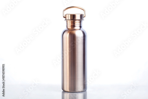 Luxury Copper Rose Gold Metallic Insulated Water Bottle for Fashionable Travel and Gym Use, High Quality Metal Drinkware Isolated on White Background