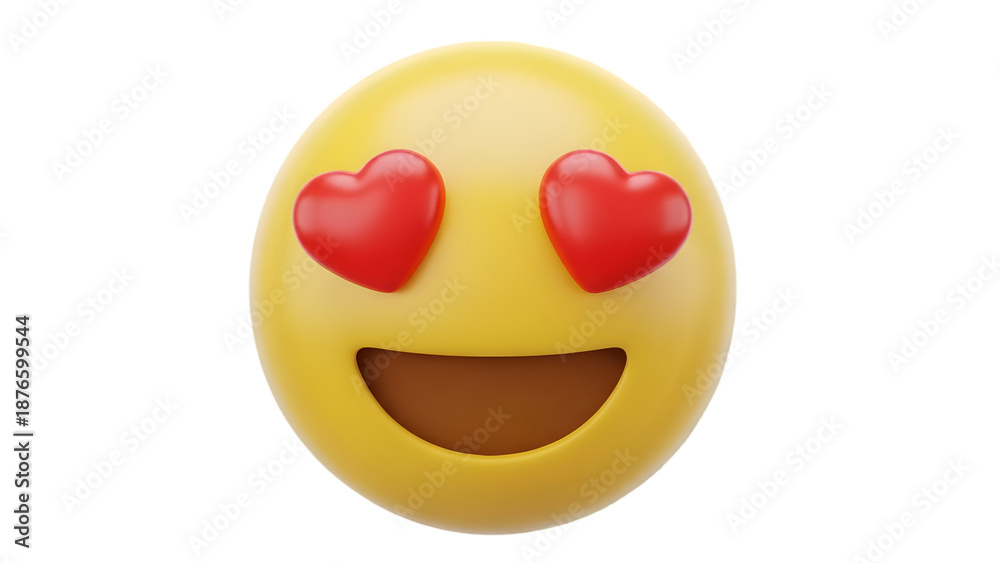 Fototapeta premium Yellow Emoji with Red Heart Eyes and Open Mouth on Black Background emoticon face