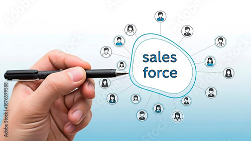 A hand drawing a sales force network on transparent background