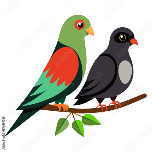 Vector art illustration of a bird sitting on a branch