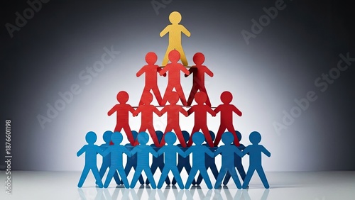Paper people pyramid showing hierarchy and teamwork.