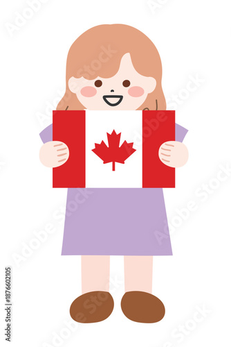 カナダの国旗を両手で持つ子ども