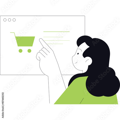 Woman browsing online shopping cart on a digital screen