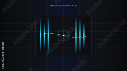 Synchronized Data Pulse: A dynamic display of pulsating data streams, representing the seamless flow of information within a technological network.