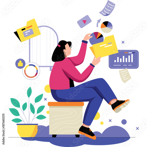 Woman Analyzing Data and Charts