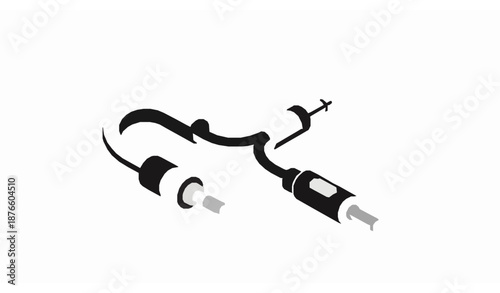 Isometric black and white audio cable vector illustration in modern monochrome style
